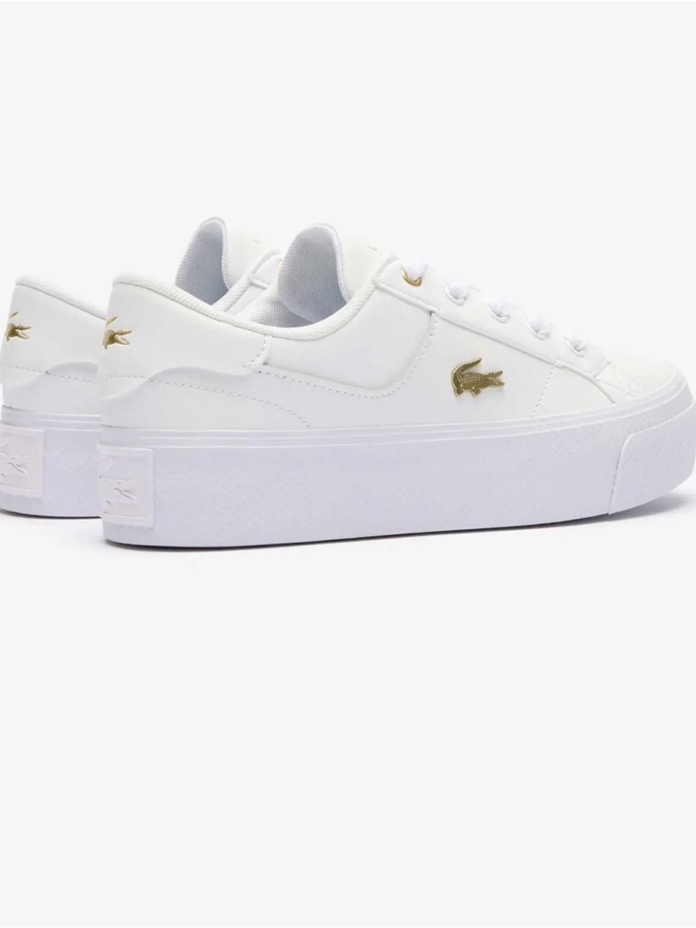 Lacoste White Low-Top Platform Sneakers with Gold Croc Accent - Picture 4 of 7
